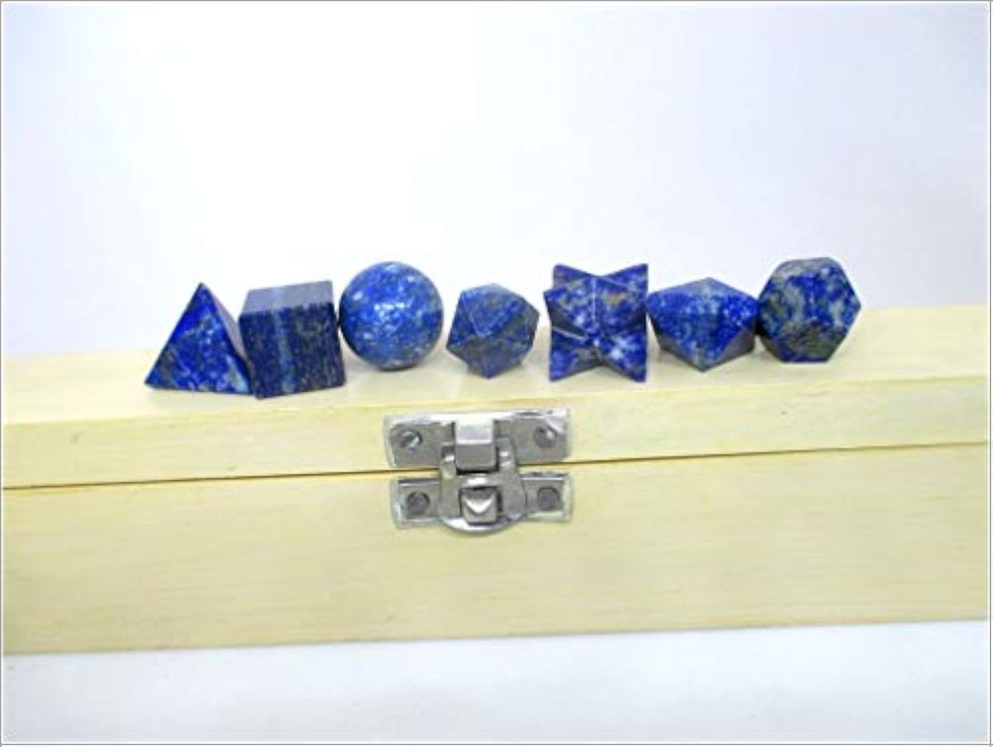 7 Chakra Lapis Lazuli Geometry Stone Set with Box, Healing Crystals